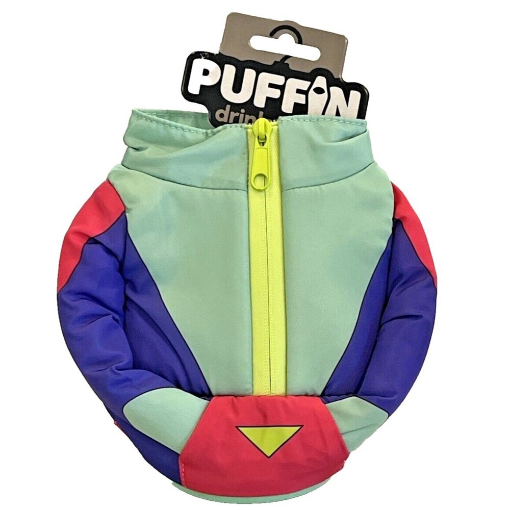 NWT Puffin Beverage The Miller Multicolor Ski Jacket Drinkwear Can Koozie
